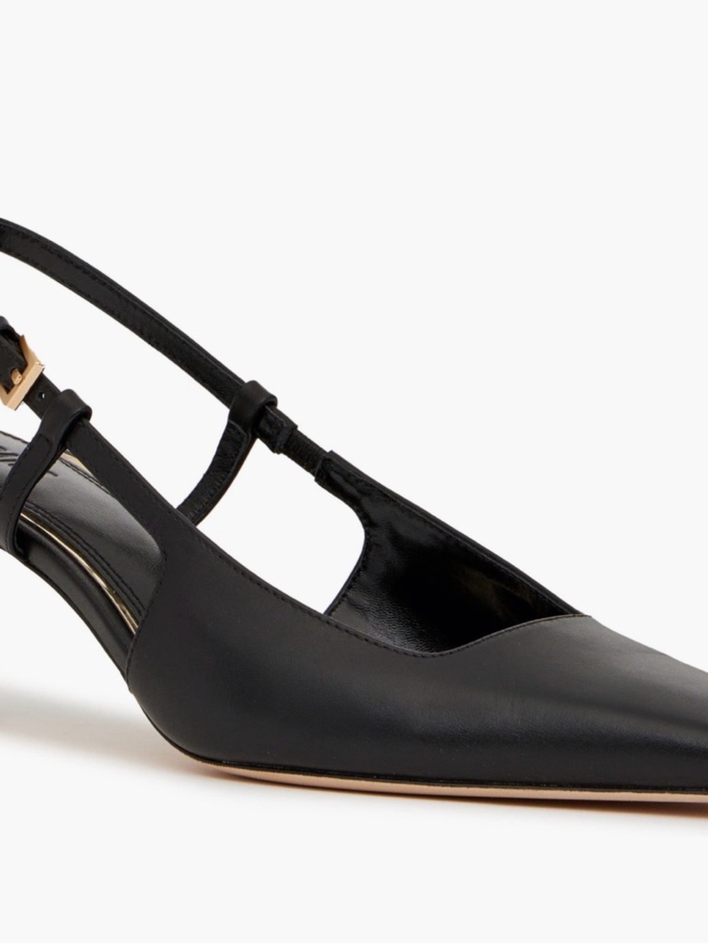 PAIGE Winnie Black Leather Pointed Toe Slingback Pump with Gold Buckle